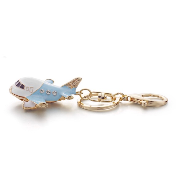 Beautiful Blue and White Crystal Airplane Keychain Charm - Picture 3 of 16